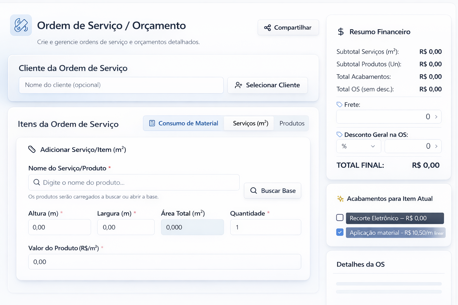 Visual do módulo Sistema completo para gestão de gráficas rápidas